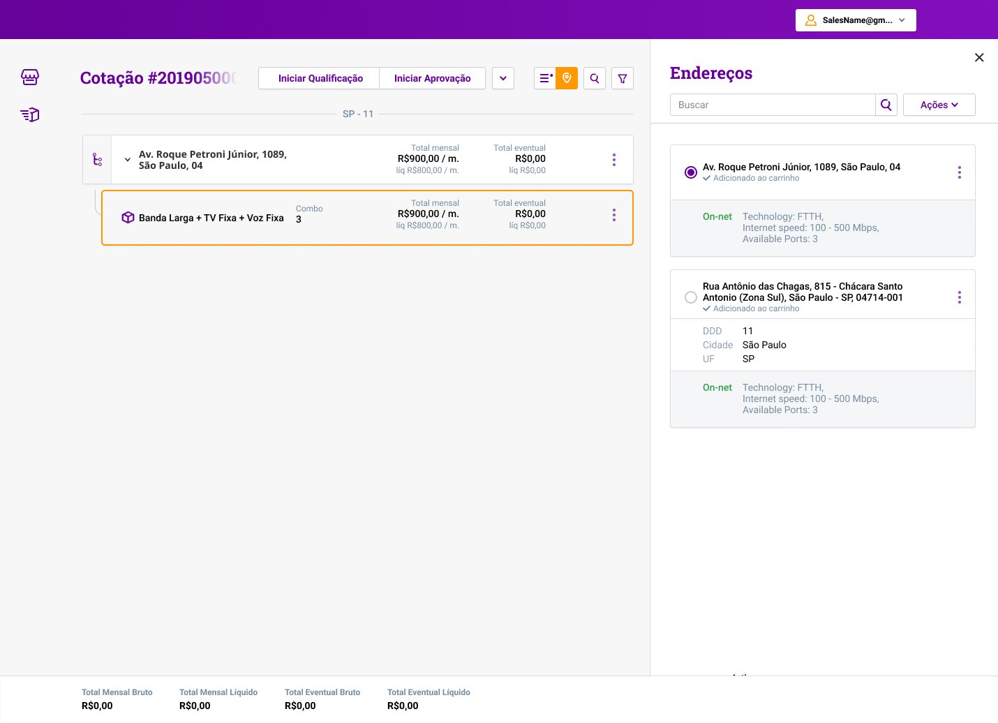 Step 2: Quotation view. Products grouped by location, pricing calculated in real time. Approval initiated from within the same screen.