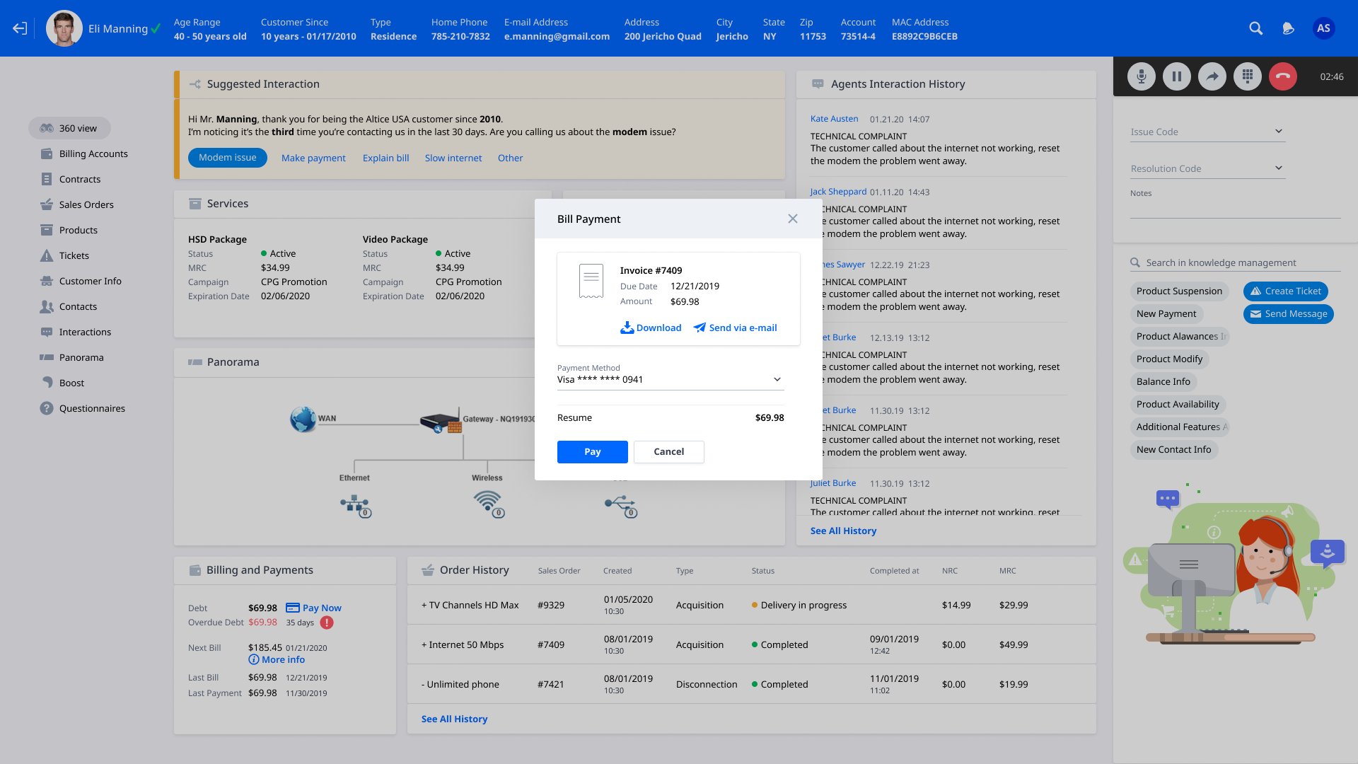 Workspace with bill payment modal active. Action completed without leaving the interface.
